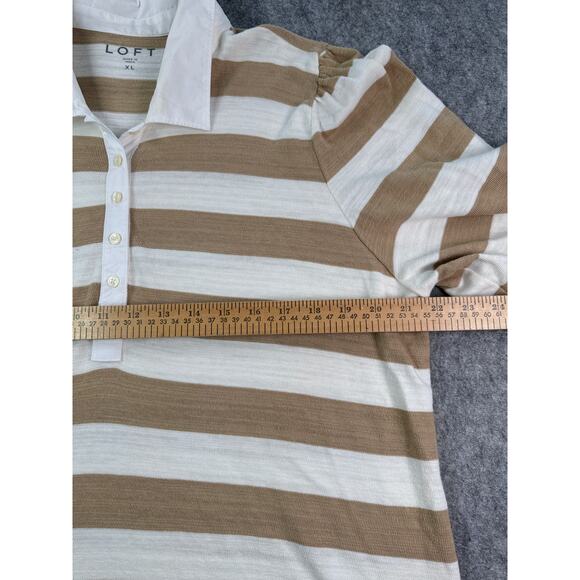Loft Womens XL‎ Striped Rugby Collared Polo Puff Sleeve Shirt - Picture 4 of 7